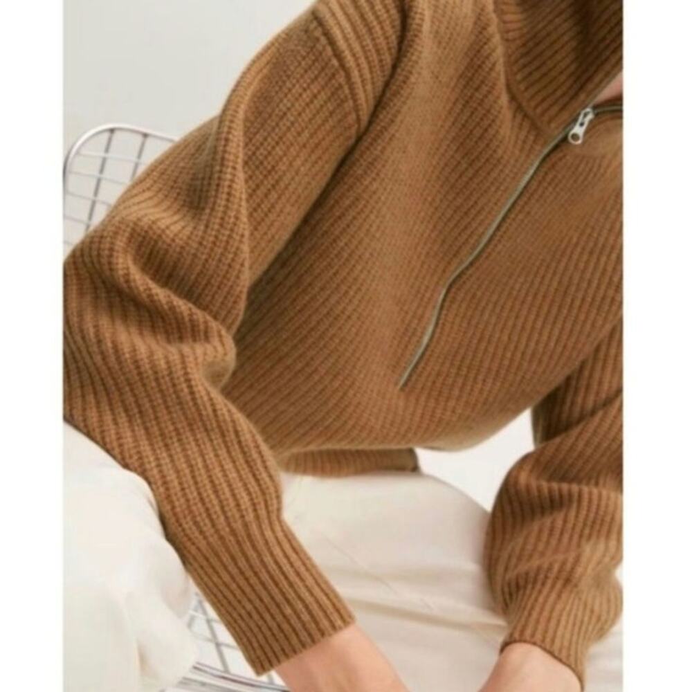 Everlane The Half-Zip Wool Ribbed Knit Sweater Long Sleeve Camel Tan S Classic - Picture 7 of 16